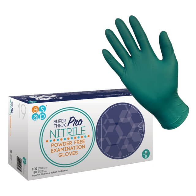 ASAP Super Thick Teal Green Chemical Resistant Nitrile Gloves - 100 Pack S/M/L/XL