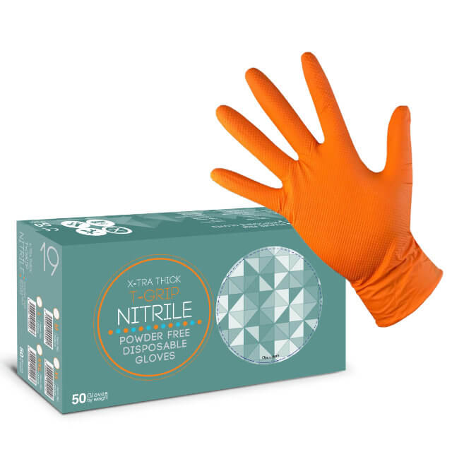 ASAP High Grip Extra Thick Orange Nitrile Gloves - 50 Pack - M/L/XL/2XL