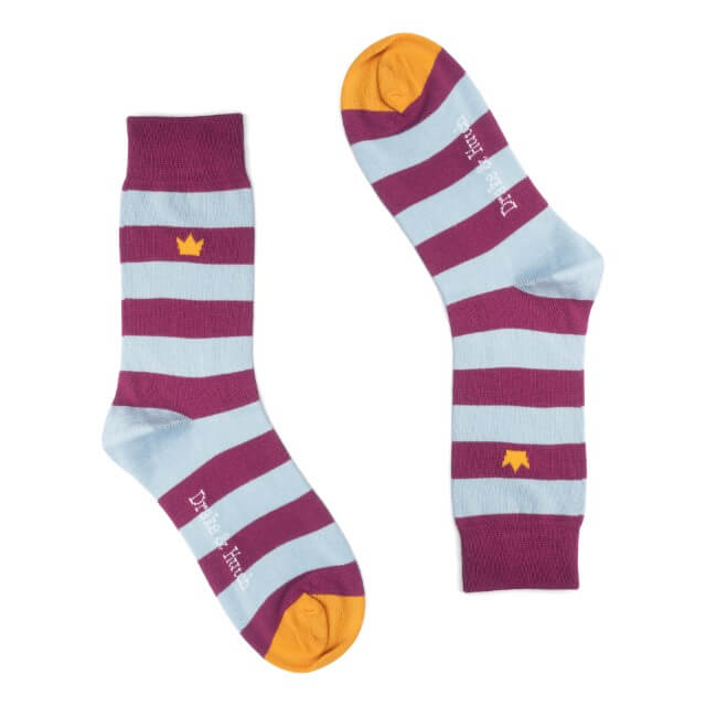 Claret & Blue Crowned Dual Striped Organic Cotton Socks