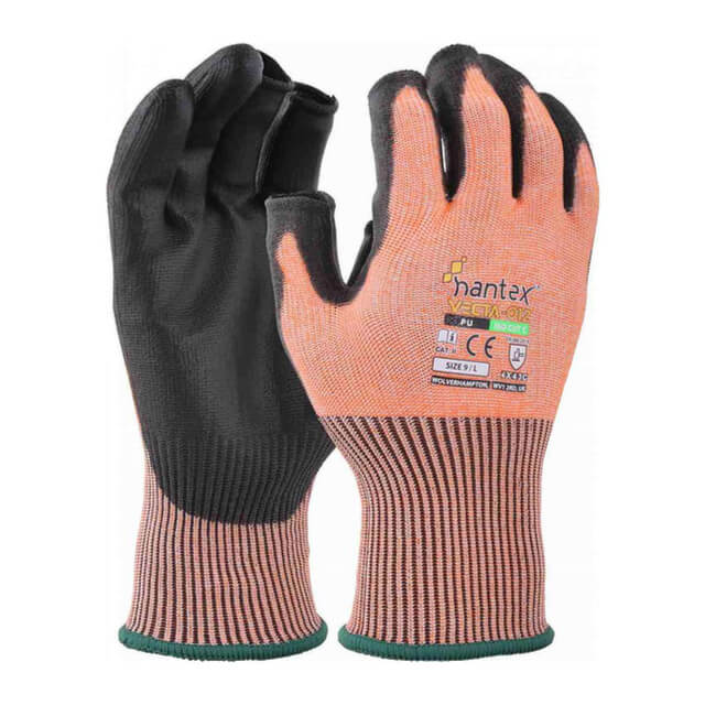 UCi Hantex Vecta-12 Part Fingerless Gloves - ISO Cut Level C, PU Coated Palm